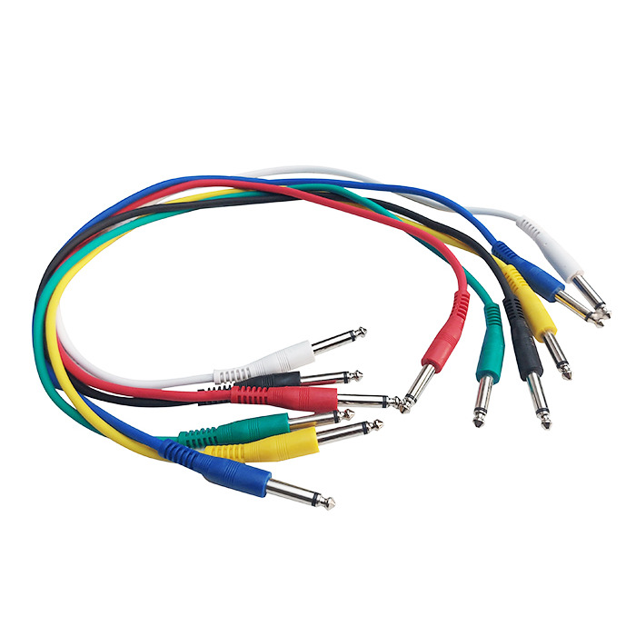Jack Patch Leads Mono 1/4" - Pack of Six 600mm Long Six Colours Supplied