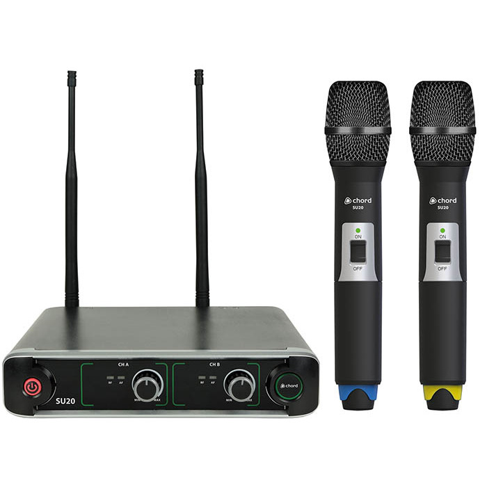 Dual UHF Handheld Microphone System with Receiver - 864. 8 & 863. 1MHz