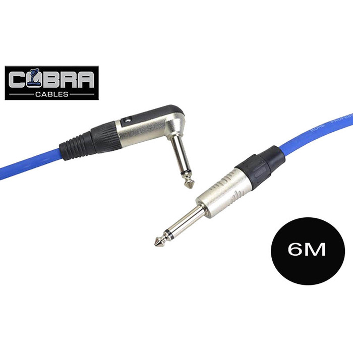 Guitar Lead Right Angle Jack to Straight Jack 6m Blue