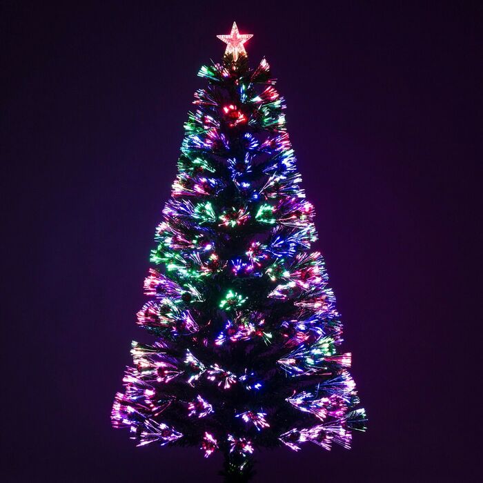 Green Fibre Optic Christmas Tree 2ft to 6ft with Red Berries and Multi Coloured Lights, 4ft / 1. 2m