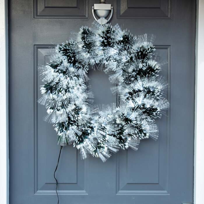 Christmas Wreath with White Tips and White Fibre Optics - Dark Green (60cm)