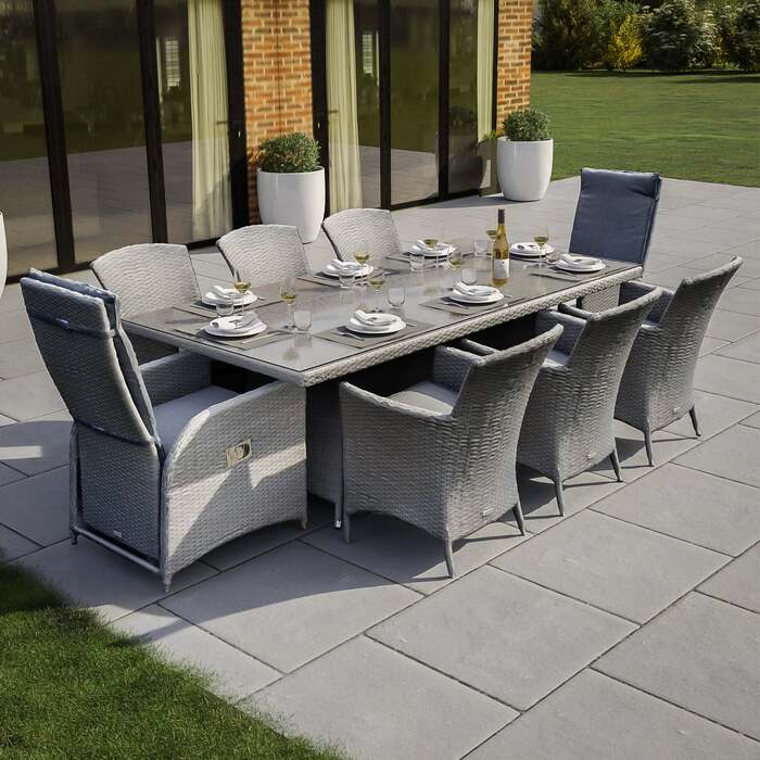 Bracken Outdoors Dakota 8 Seat Rectangular Rattan Garden Furniture Set with Armchairs and Recliners