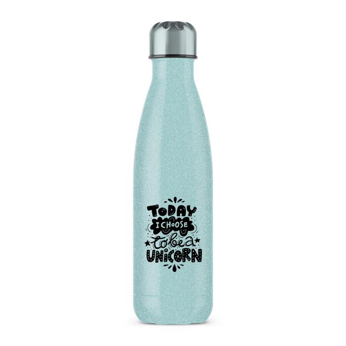 Today I Choose To Be A Unicorn Water Bottle - Blue Glitter, One