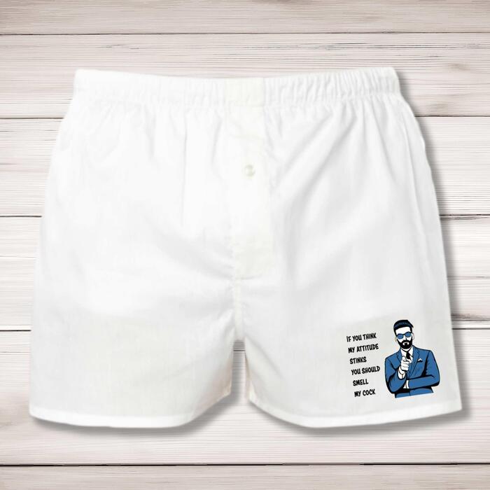 Attitude Stinks Smell My Cock Men's Boxers - White, Medium