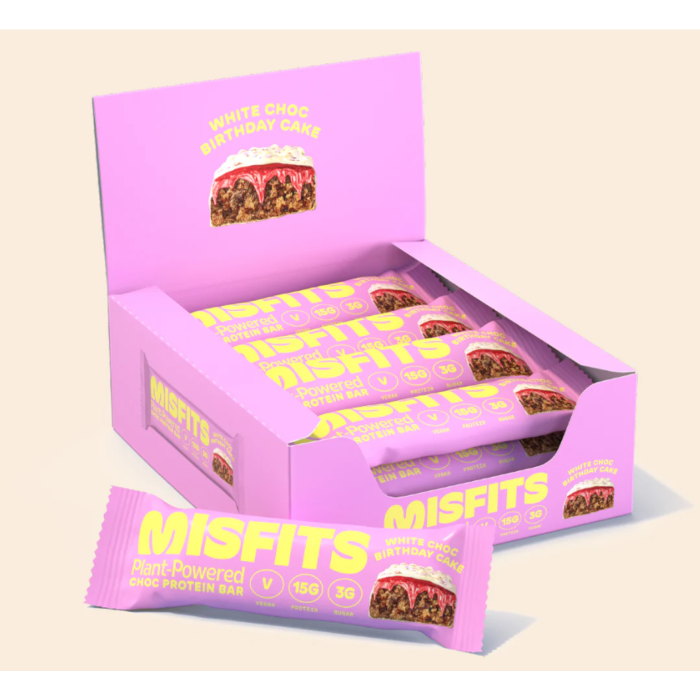 Misfits Vegan Protein Bars, White Chocolate Birthday Cake