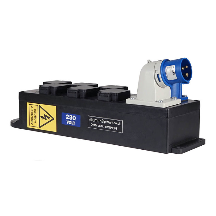 Rubber Power Distribution Box 16A In/Out & 6 x 13A Out