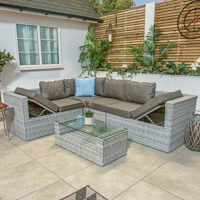 Bracken Outdoors Madrid Light Grey Rectangular Corner Sofa Set with Coffee Table