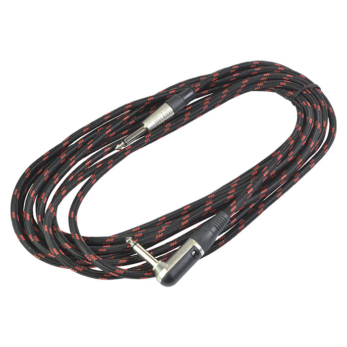 Guitar Lead 3m Braided Straight to Right Angle 1/4" 6. 3mm - Black