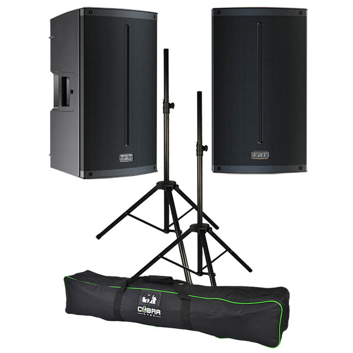 FBT X-lite115A Powered PA System, Set of Two with Stands & Covers 3000W