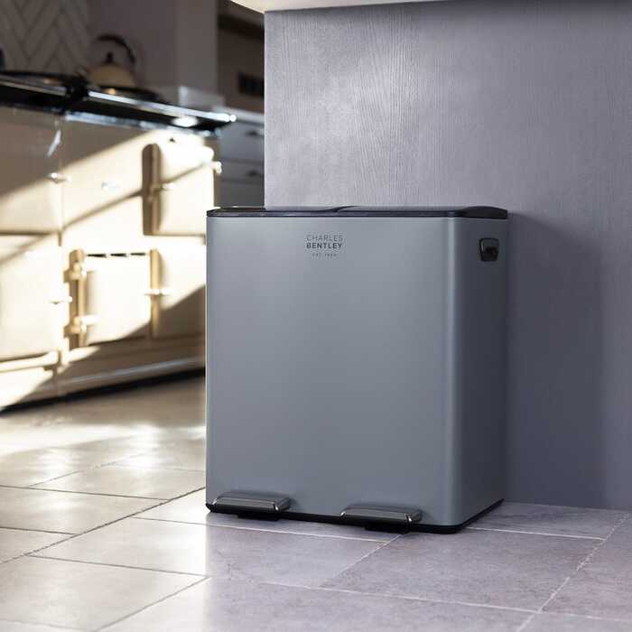 40L Double Compartment Grey Kitchen Bin - 2x 20L