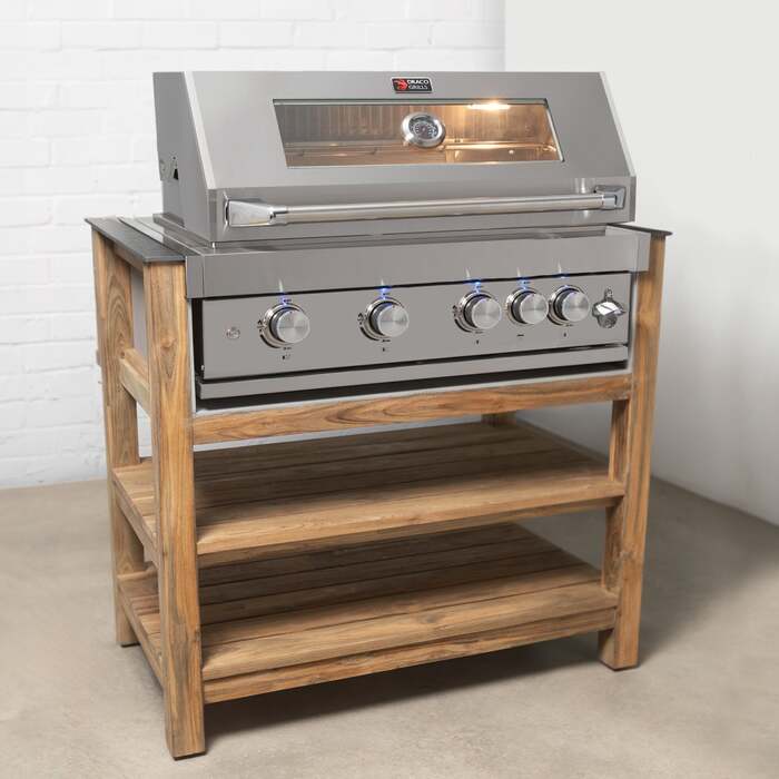 Draco Grills Teak Modular Outdoor Kitchen Barbecue Unit with 4 Burner Barbecue, Mid February 2026