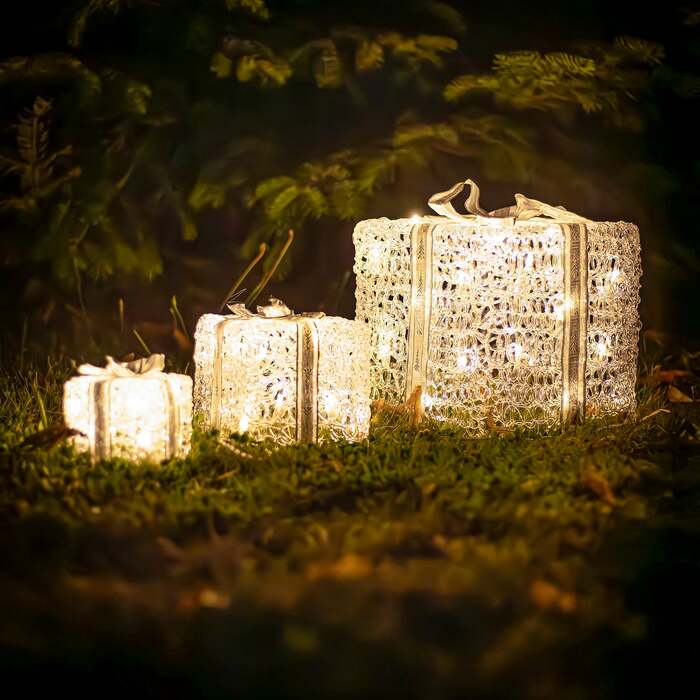 Set of 3 Soft Acrylic Light Up Christmas Parcels with 59 White/Warm White Twinkling LEDs