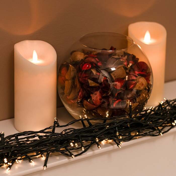 Warm White Battery Multi-Function Christmas String Lights with Green Cable 50,100,200,400 LEDs, 400 LEDs