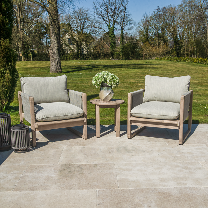 Bracken Outdoors Burford Rope Wooden Duo Lounge Chair and Side Table Garden Furniture Set