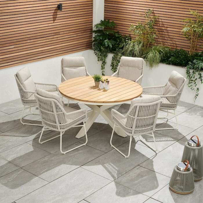 Bracken Outdoors Colorado Rope 6 Seat Round Aluminium Garden Dining Set