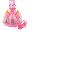 EXERZ Rotary Desk Organiser Pen Tidy Set with 5 Accessory Boxes -with Safety Scissors (NOT Sharp), Ruler, Tape Dispenser, Eraser, Clips - Pink