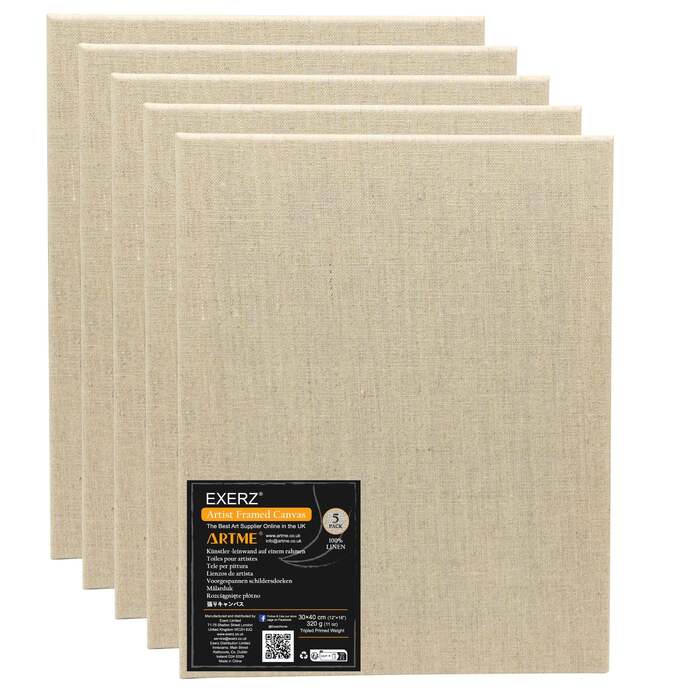 Exerz 30x40cm Linen Stretched Canvas 5pk 1. 7cm 280GSM
