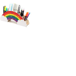 EXERZ Rainbow Pencil Holder + 50pcs Star Stickers - Wooden Desk Organiser