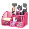 EXERZ Desk Organiser with 7 Compartments -Mesh Desk Tidy Caddy - Pink