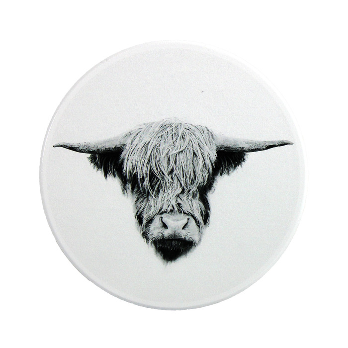 Nick Field Black & White Queenie The Highland Cow Coaster