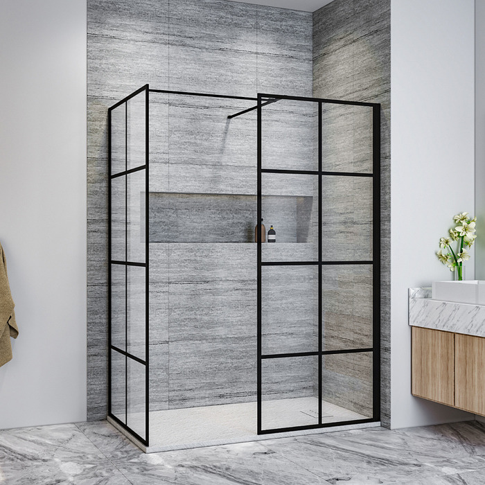 ELEGANT 1200X900x1850mm Walk in Wet Room Shower Enclosure Shower Screen Panel Matt black
