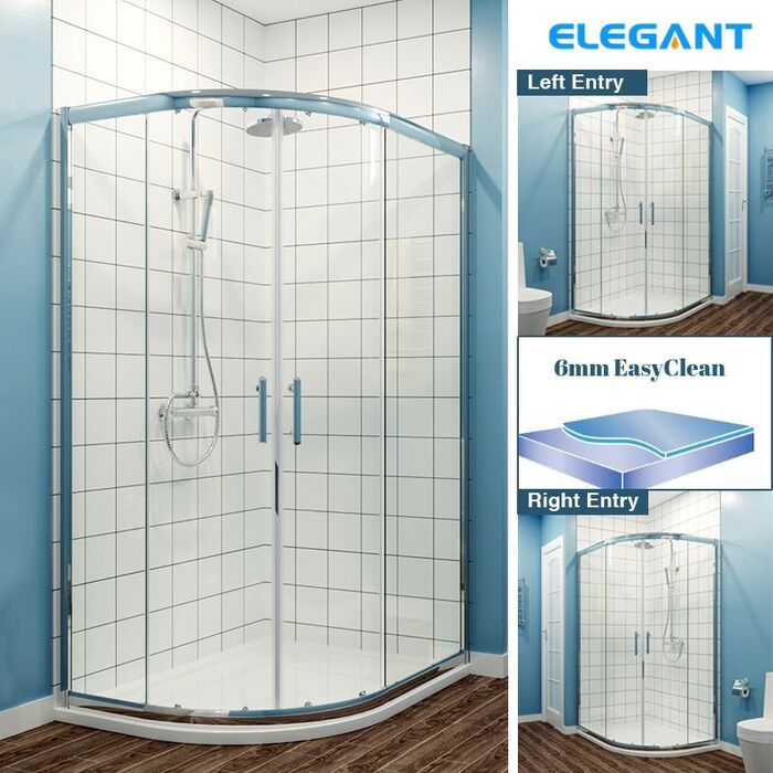 ELEGANT Offset Quadrant Shower Enclosure Corner Cubicle 6mm Glass Doors 900X760mm Reversible Design