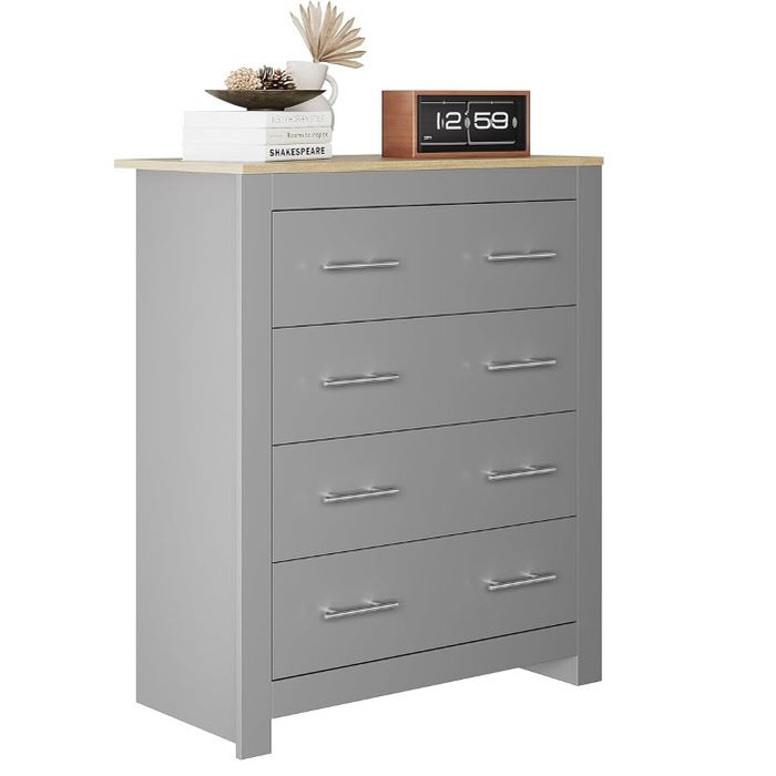 ELEGANT Grey Oak 4 Drawer Chest with Metal Handles for Home Storage Organizer