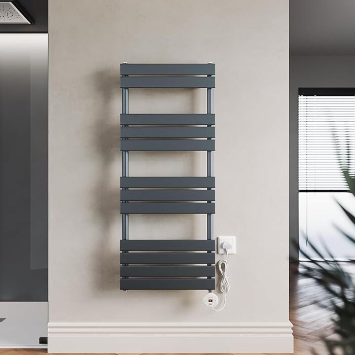 ELEGANT Anthracite Electric Towel Radiator with Wi-Fi Thermostat 1200 x 500mm