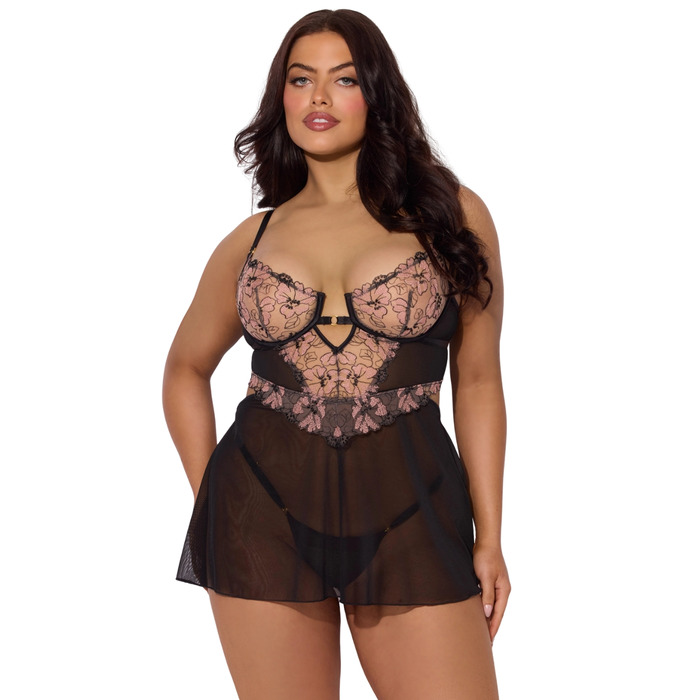 House Of Desire Nova Backlight Lace Babydoll & Thong Set