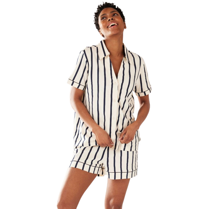 Chelsea Peers Organic Cotton Short Pyjama Set - Navy & Cream - S - 10