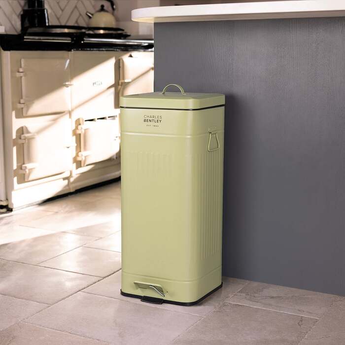 30L Square Retro Kitchen Pedal Bin Sage Green