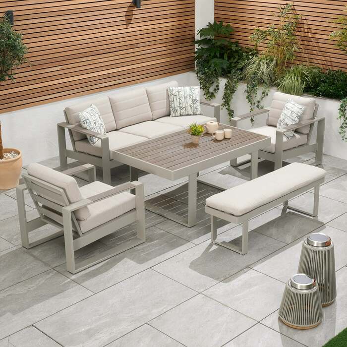 Bracken Outdoors Madison Aluminium Lounge Sofa Set with Armchairs, Table and Bench