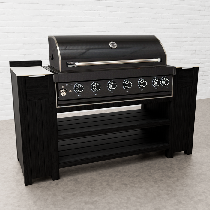 Draco Grills Teak Carbon Line 6 Burner Black Stainless Steel BBQ Cabinet with Ceramic Top, End of January 2026
