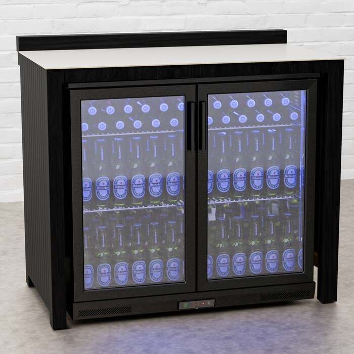 Draco Grills Teak Carbon Line Black Double Fridge Cabinet with Ceramic Top