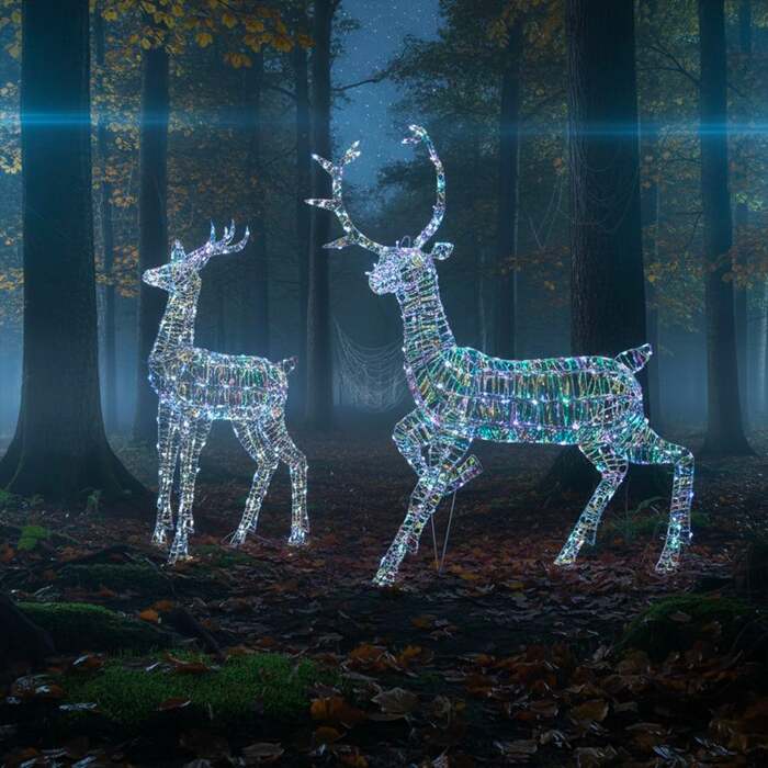 Outdoor Light Up Laser Ribbon Christmas Reindeer LED Stags Set