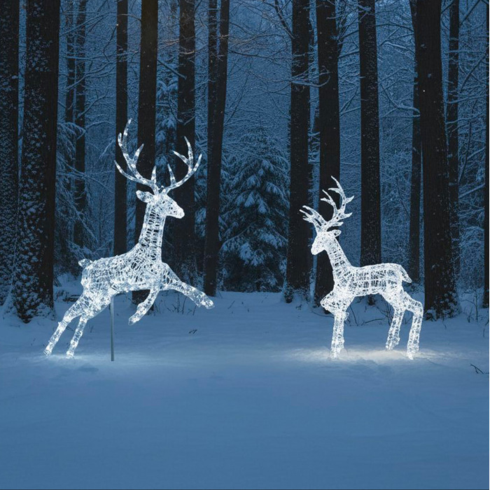 Outdoor Light Up Acrylic Christmas Reindeer Flying Stag and Stag Set