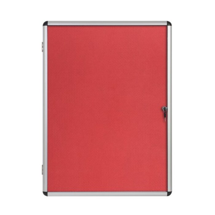 Bi-Office Lockable Felt Noticeboard Display Case 931 x 670mm (9 x A4) RED