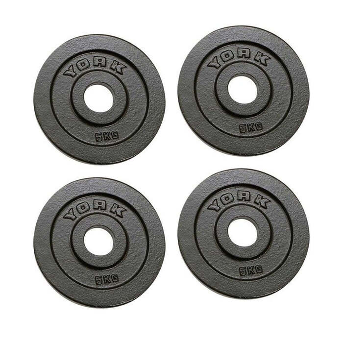 York 4x 5kg Hammertone Cast Iron Olympic Plates