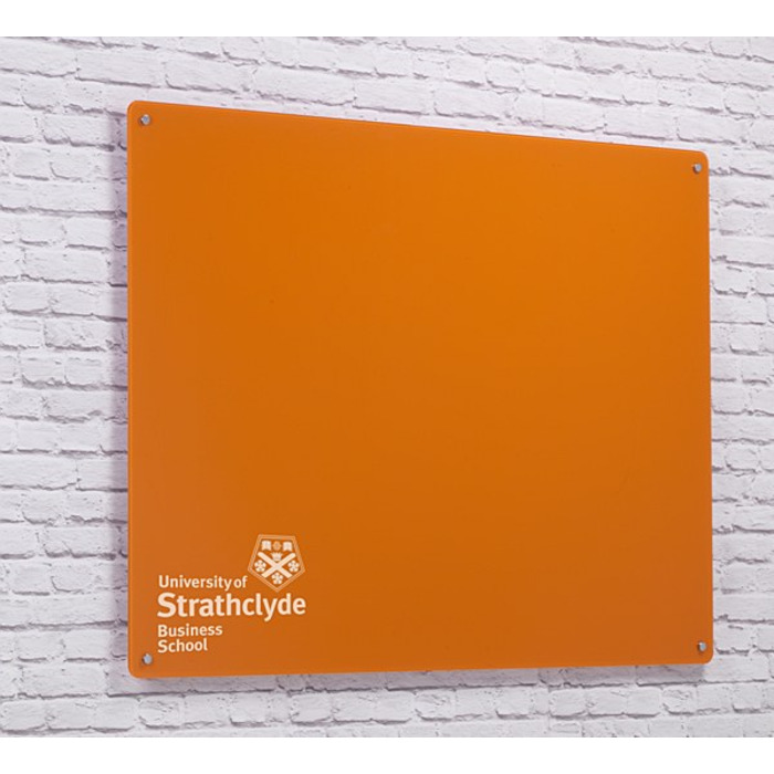 Magnetic Glass Board with your Logo 1200 x 900mm Orange