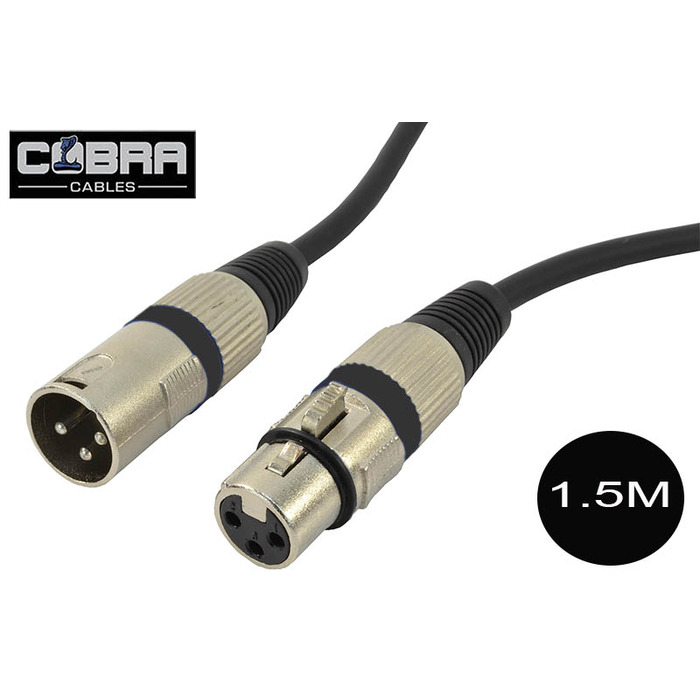 1. 5M XLR to XLR Lead 3pin Male to Female Black