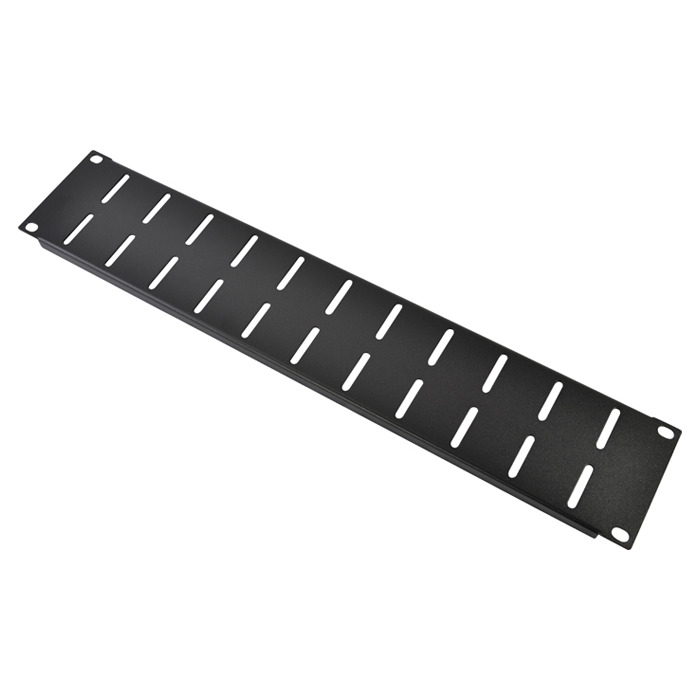 19" 2U Air Vent Rack Panel with Black Finish & Strengthening Flange