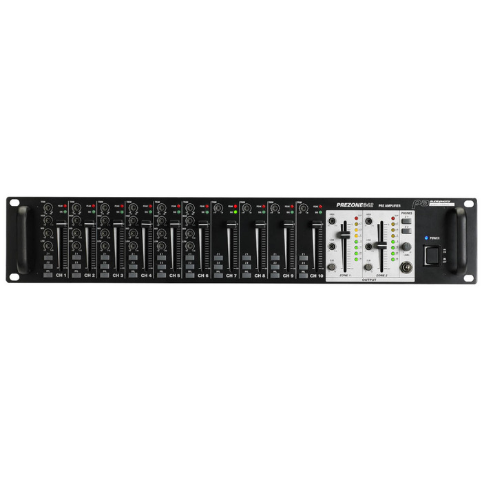 2 Zone Installation Audio Mixer with 10 Input Channels