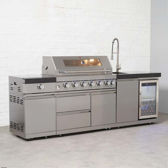 Draco Grills 6 Burner BBQ Modular Outdoor Kitchen with Sear Station, Sink and Fridge Unit, Mid March 2026 / With Granite Side Panels