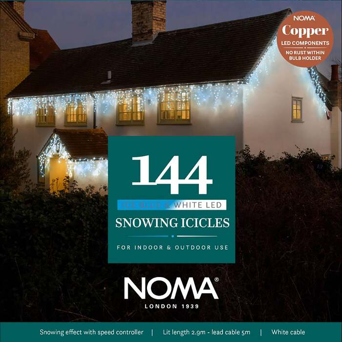 Noma Christmas 240, 360, 480, 720, 960 Snowing Icicle LED Lights with White Cable- White/ Ice Blue, 480 Bulbs