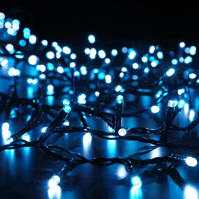 Noma Ice Blue Outdoor Decor Christmas Tree LED Lights With Green Cable 480, 720, 960, 2000, 2000 Bulbs