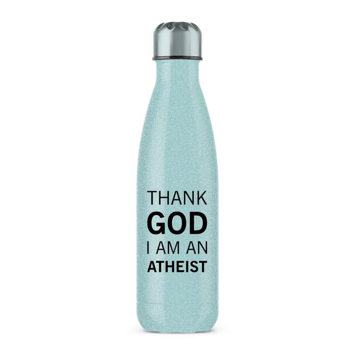 Thank God I'm An Atheist Water Bottle - Blue Glitter, One