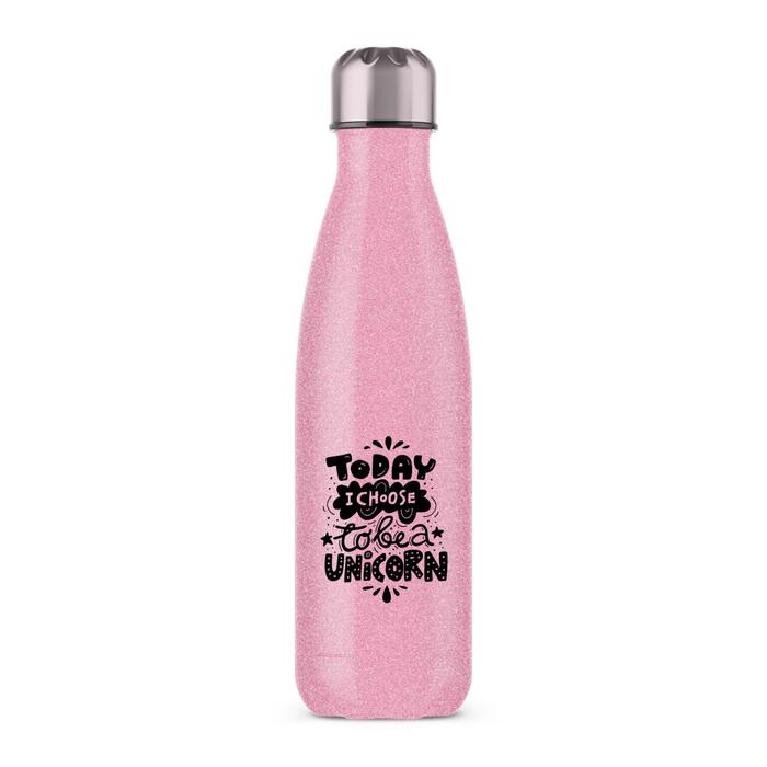 Today I Choose To Be A Unicorn Water Bottle - Pink Glitter, One