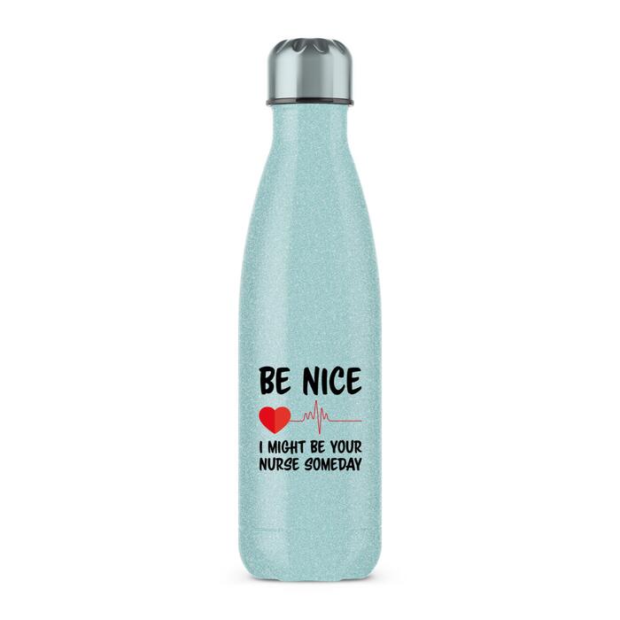 Be Nice Water Bottle - Blue Glitter, One