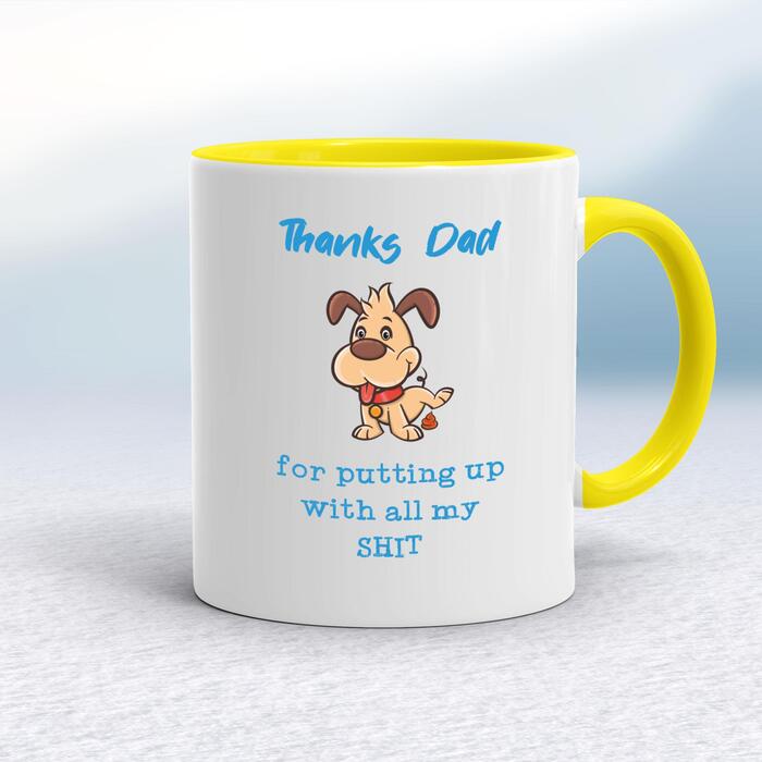 Thanks Dad - All My Shit Mug - White/Yellow, 10oz