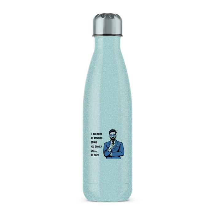 Attitude Stinks Smell My Cock Water Bottle - Blue Glitter, One